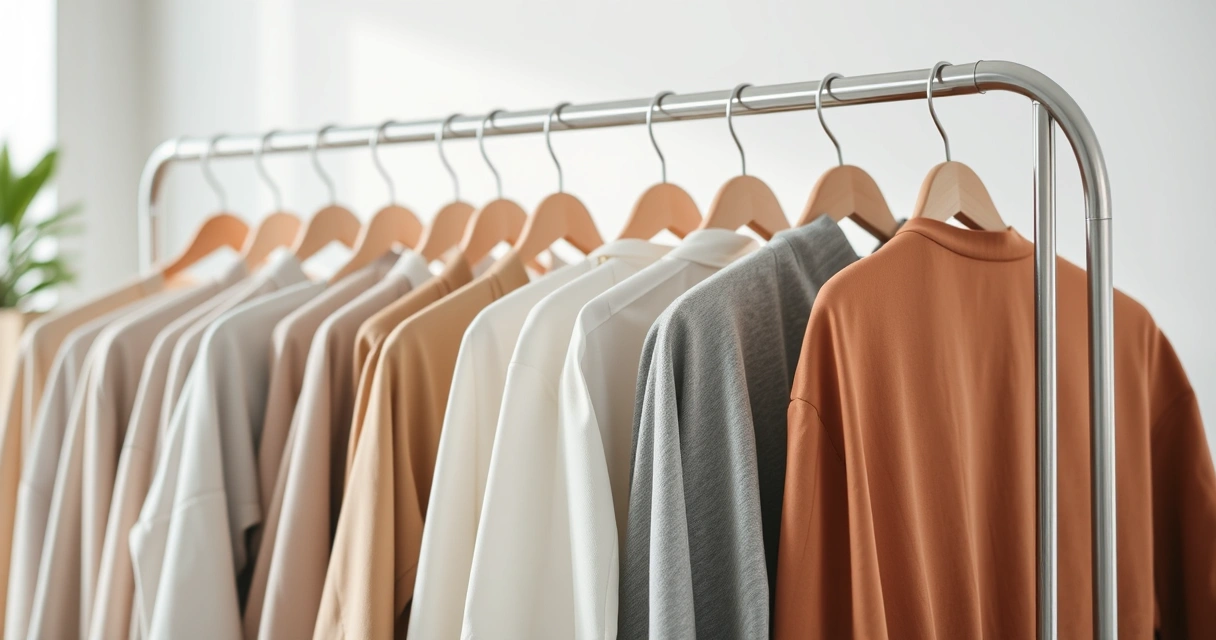 Arara com roupas de tons neutros num ambiente claro