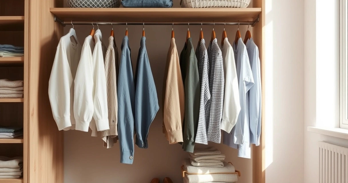 Roupas dobradas com cuidado dentro de um guarda-roupa aberto