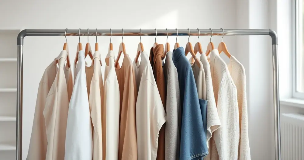 Arara com roupas de tons neutros num ambiente claro