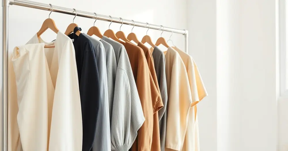 Arara com roupas de tons neutros num ambiente claro