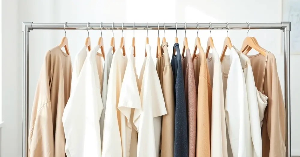 Arara com roupas de tons neutros num ambiente claro