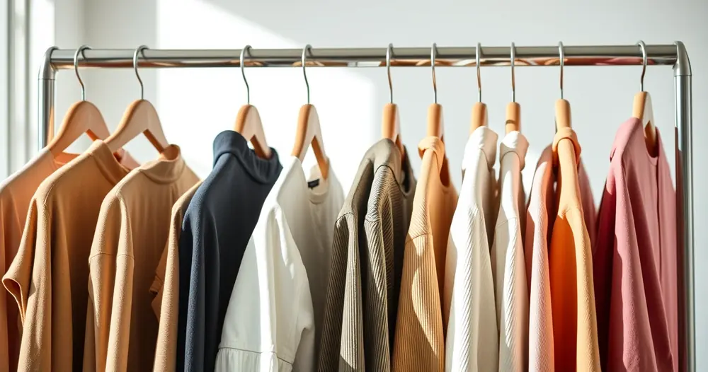 Arara com roupas de tons neutros num ambiente claro