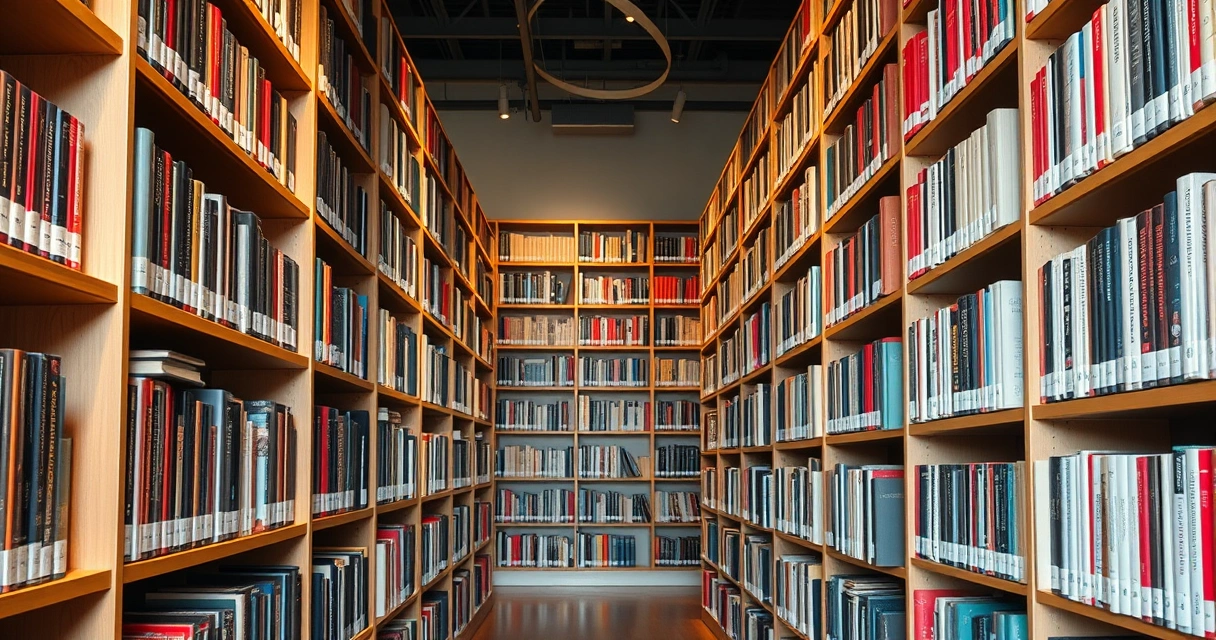 Estantes de biblioteca cheias de livros, com luz quente