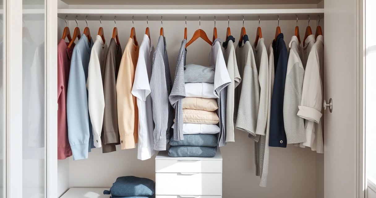 Roupas dobradas com cuidado dentro de um guarda-roupa aberto