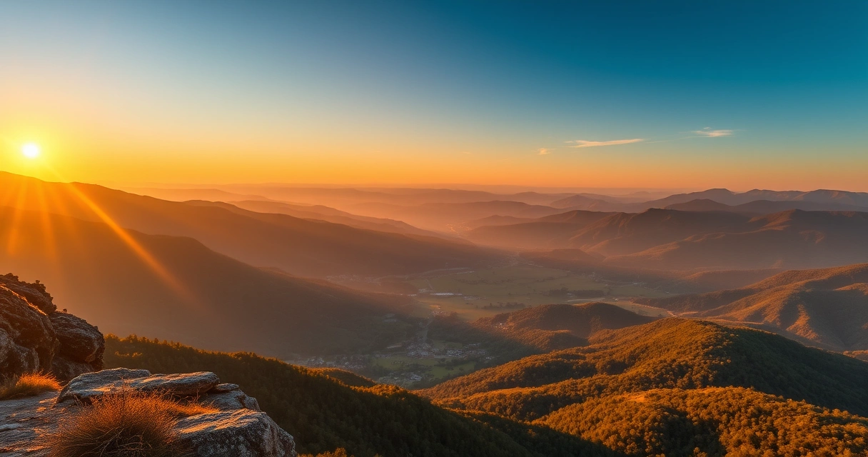 Mirante com vista para um vale, no fim da tarde