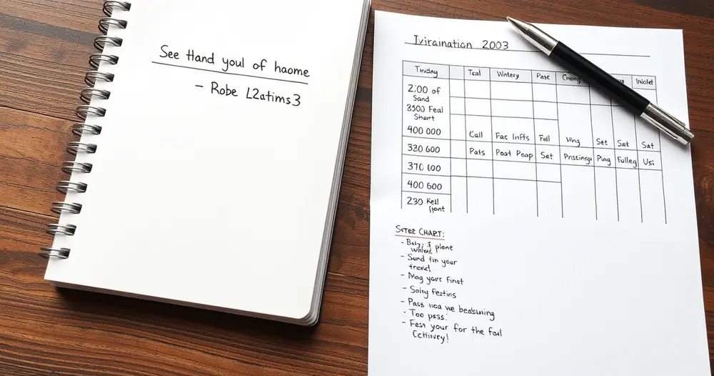 Caderno com anotações à mão ao lado de um gráfico impresso