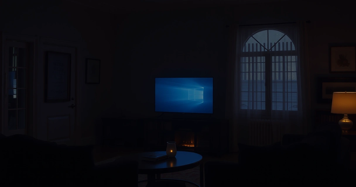 Televisão acesa numa sala escura, com ar aconchegante