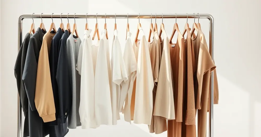 Arara com roupas de tons neutros num ambiente claro