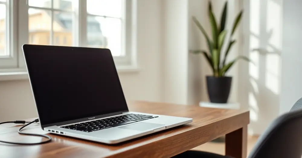 Notebook com fones de ouvido sobre a mesa, num quarto silencioso