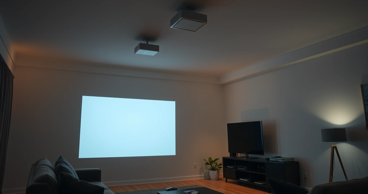 Projetor caseiro exibindo imagem numa parede de sala