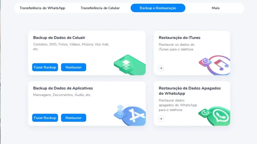 Cheque as ferramentas de backup do MobileTrans